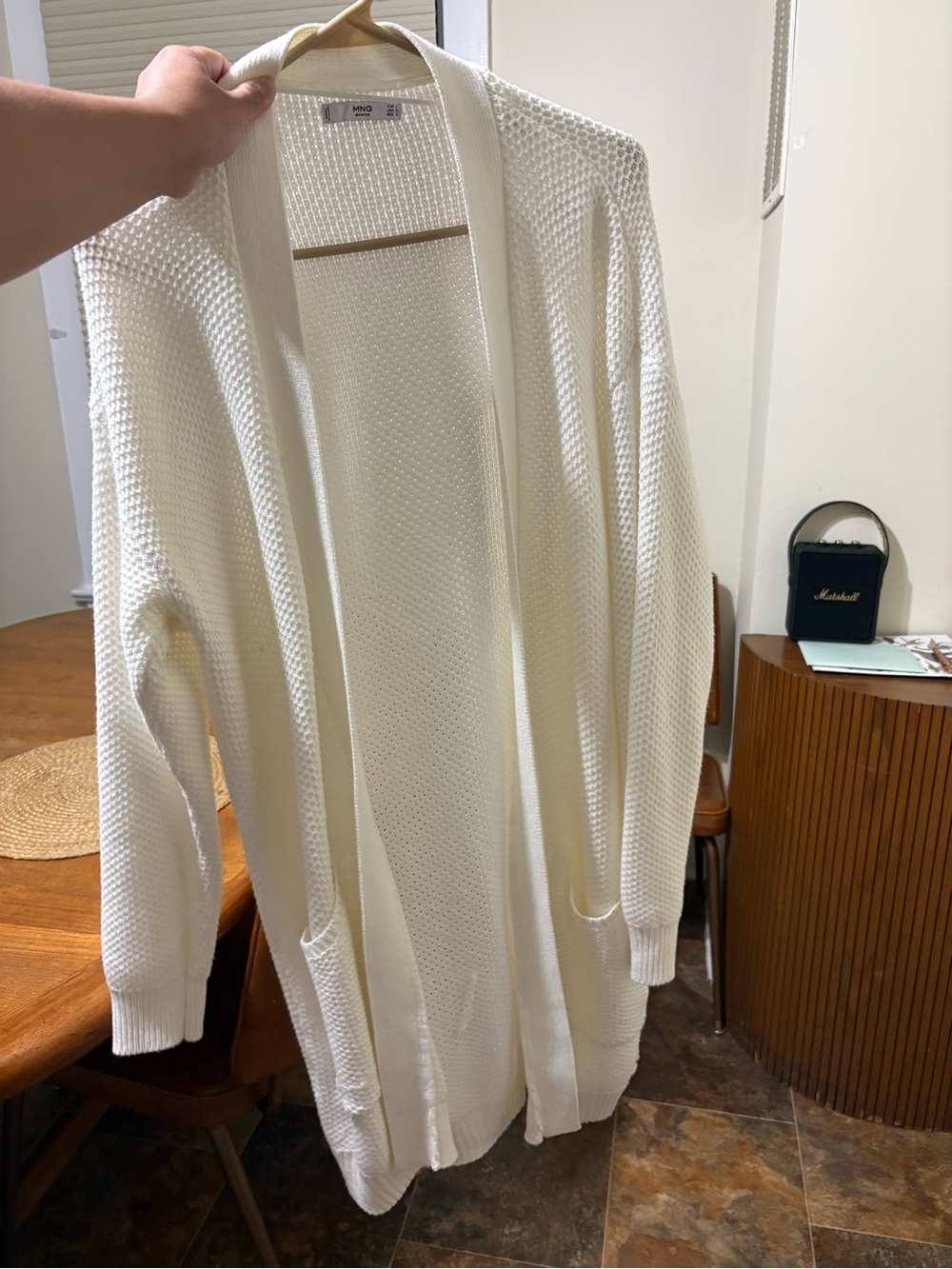 Mango Cream Open-Front Knit Cardigan